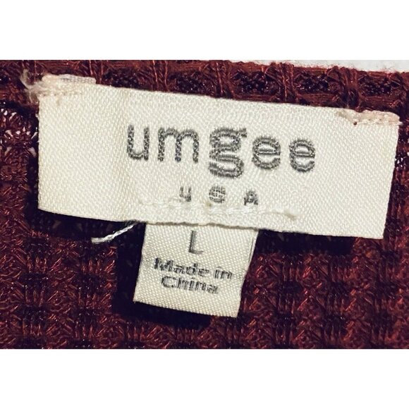 Umgee Dress Womens Large Burgundy Waffle Knit 3/4 Puffy Sleeve Pockets Oversized - Picture 5 of 6